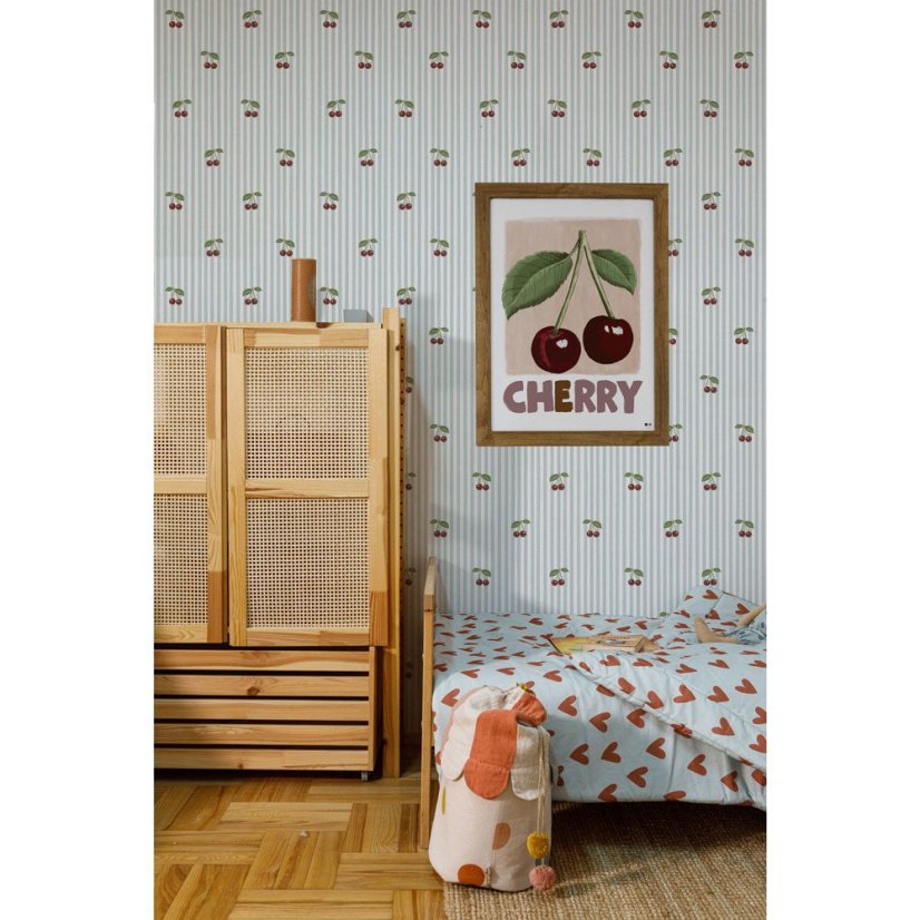 Tapeta malé třešně modré pruhy 280x50 cm