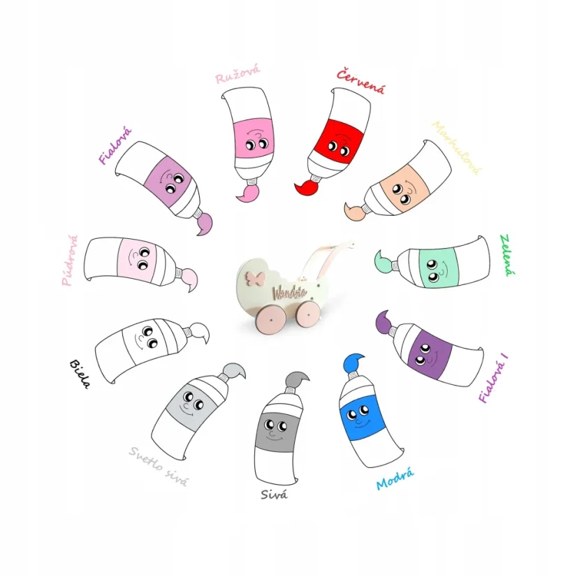 Kočík pre bábiky na prvé narodeniny farby