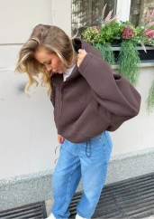 Lilo – Hnedá oversized mikina na zips s kapucňou