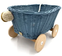 Prútený vozík na ťahanie za šnúrku - modrá