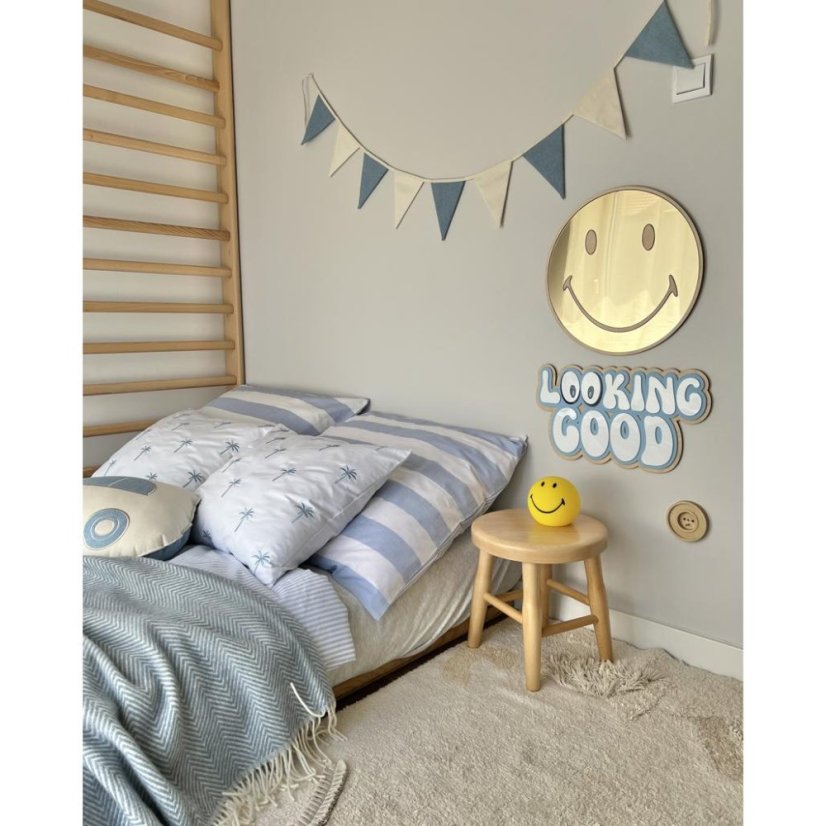 Zrkadlo Emoji do detskej izby – zlaté akrylové zrkadlo z dreva Ø40 cm