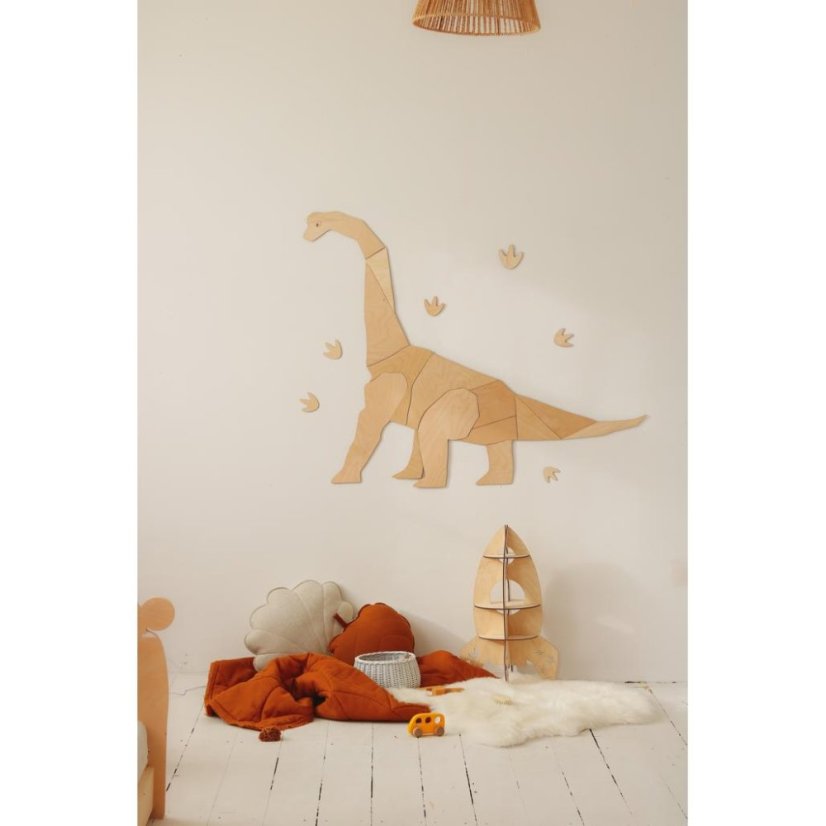 Drevená nástenná dekorácia Origami Diplodocus – dinosaurus do detskej izby