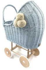 Prútený vysoký kočík pre bábiky svetlomodrá