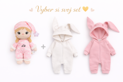 Dárek pro miminko se jménem – růžová panenka + overal