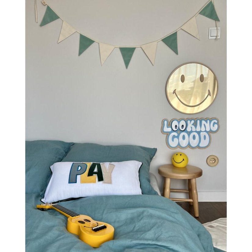 Zrkadlo Emoji do detskej izby – zlaté akrylové zrkadlo z dreva Ø40 cm