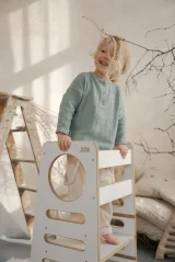 Montessori učiaca detská veža stredná biela