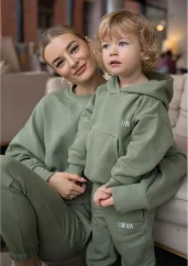 Detská mikina s kapucňou olivová
