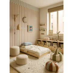 Tapeta s prúžkami nostalgia hnedo-modrá vintage 280×50 cm