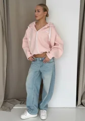 Lilo – Pudrová oversized mikina na zip s kapucí