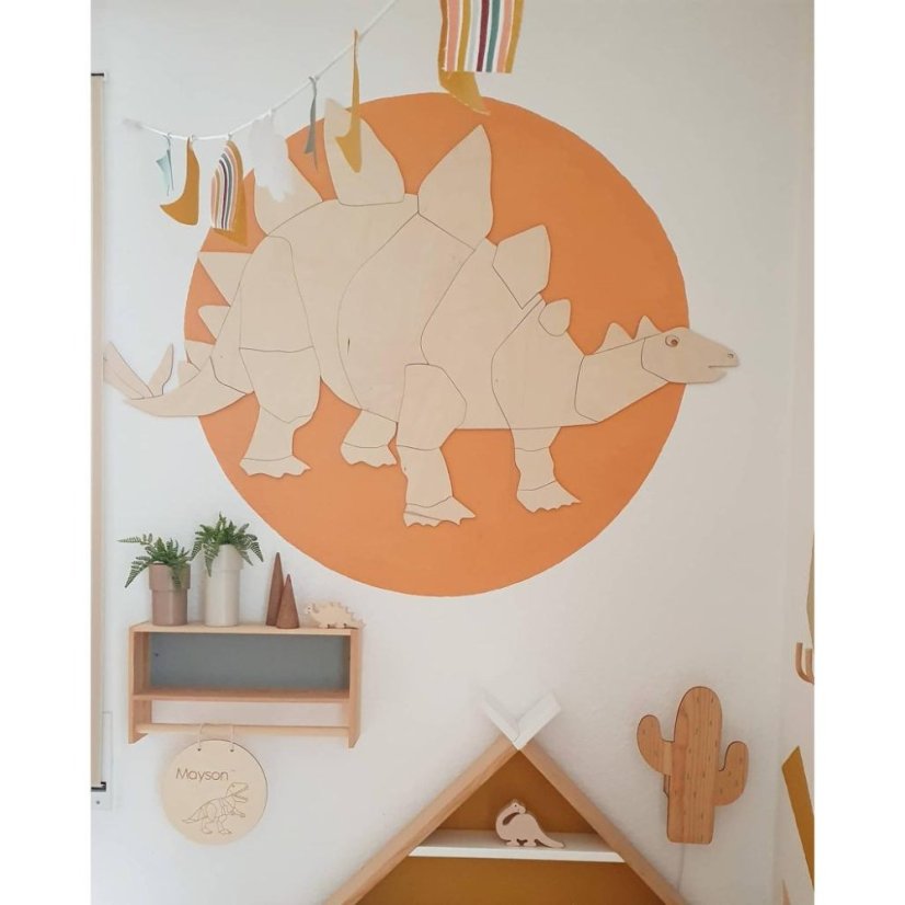Drevená nástenná dekorácia Origami Stegosaurus – dinosaurus do detskej izby