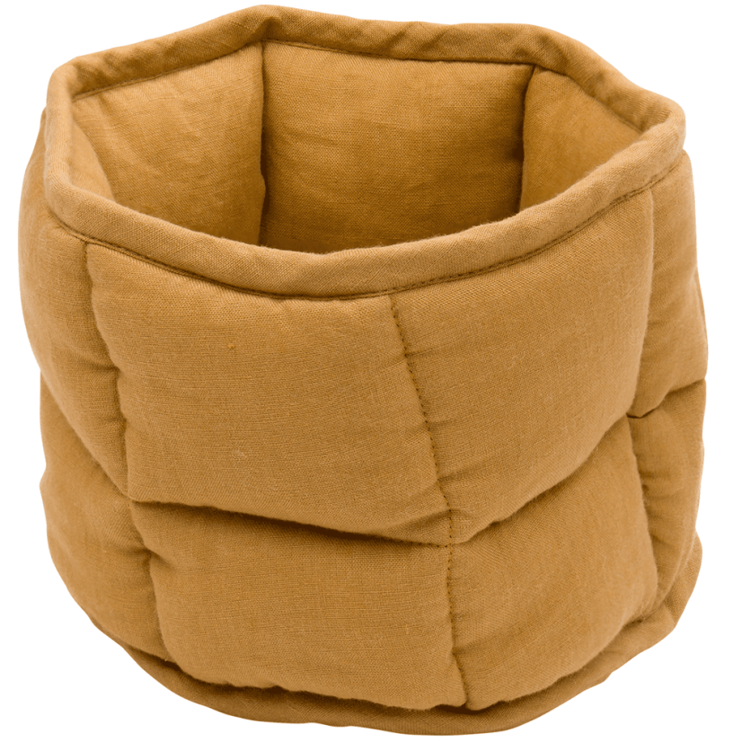 Ľanový prešívaný košík karamelový o 20 cm