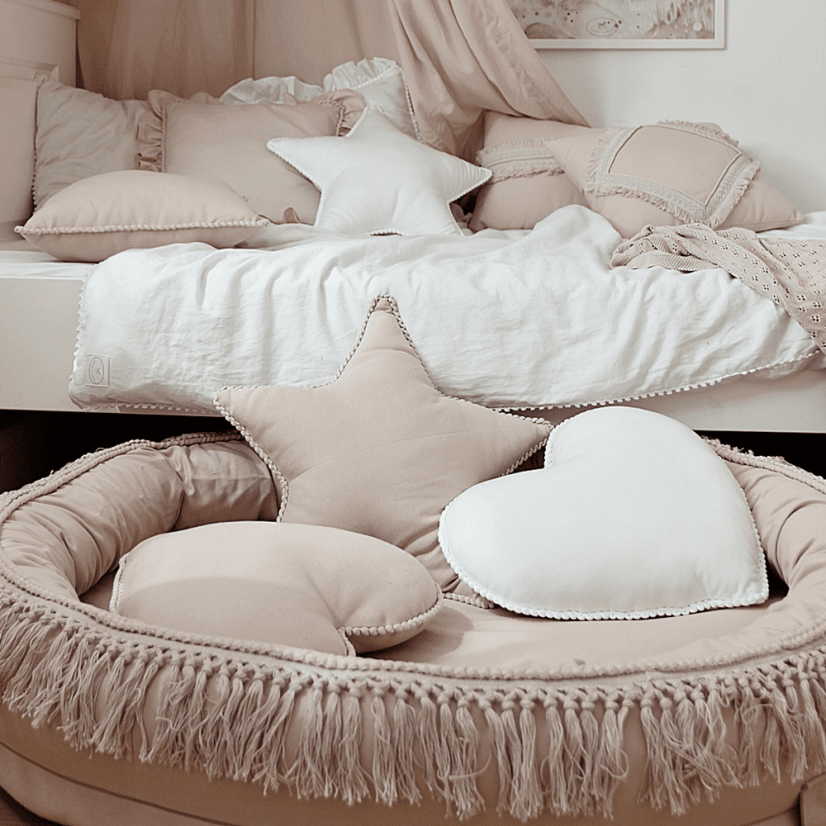 Boho polštář srdce s bublinkami pudrově růžová 44 cm