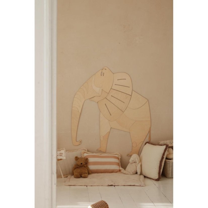 Drevená nástenná dekorácia Slon – safari v detskej izby