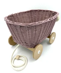 Prútený vozík na ťahanie za šnúrku - fialová