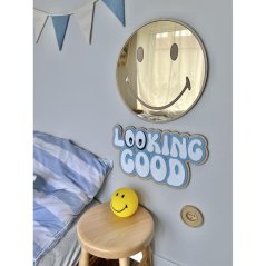 Zrkadlo Emoji do detskej izby – zlaté akrylové zrkadlo z dreva Ø40 cm