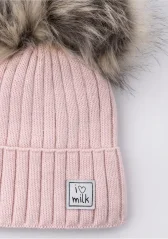 Dětská zimní čepice s bambulkami, pudrová růžová