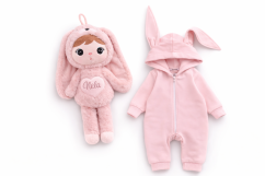 Najkrajší darček pre bábätko – zajačik s menom ružová + overal