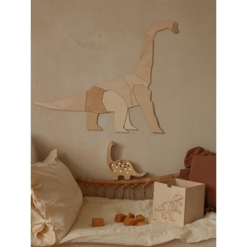 Drevená nástenná dekorácia Origami Diplodocus – dinosaurus do detskej izby