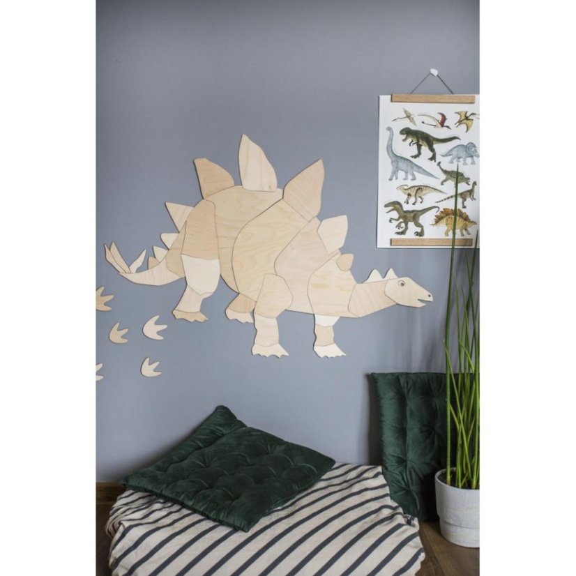 Drevená nástenná dekorácia Origami Stegosaurus – dinosaurus do detskej izby