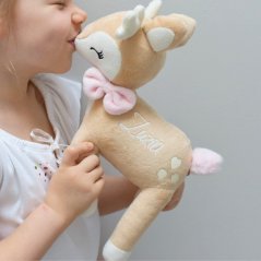 Plyšová srnka Bambi 35 cm – s růžovou mašlí a možností jména