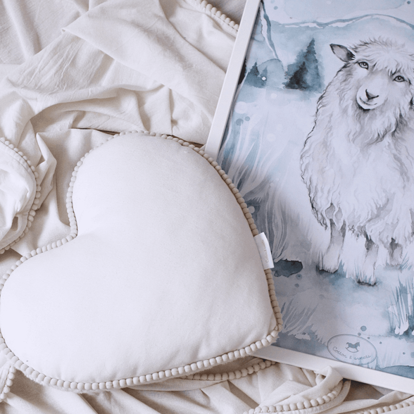 Boho polštář srdce s bublinkami vanilka 44 cm