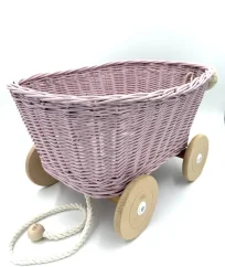 Proutěný vozík na tahání za šňůrku - růžová