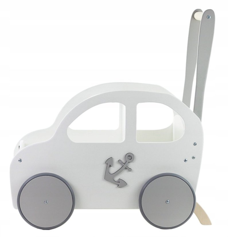Drevené auto pre chlapcov / chodítko biela