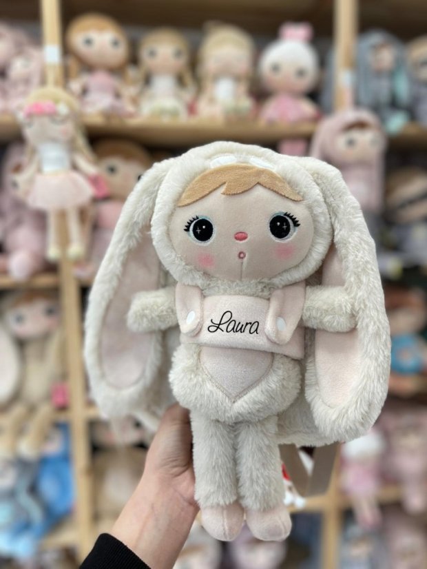 Batoh s odnímateľným plyšákom – béžový zajačik 30 cm