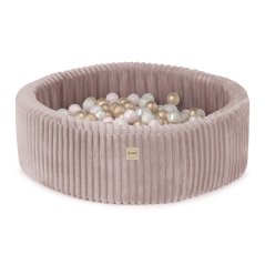 Suchý bazén okrúhly 90x30 cm – ružový Puffy Lamell + 200 perleťových guličiek