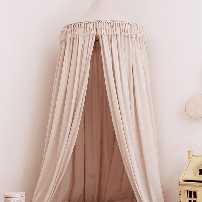 Nebesa nad dětskou postel Boho pudrově růžový maxi