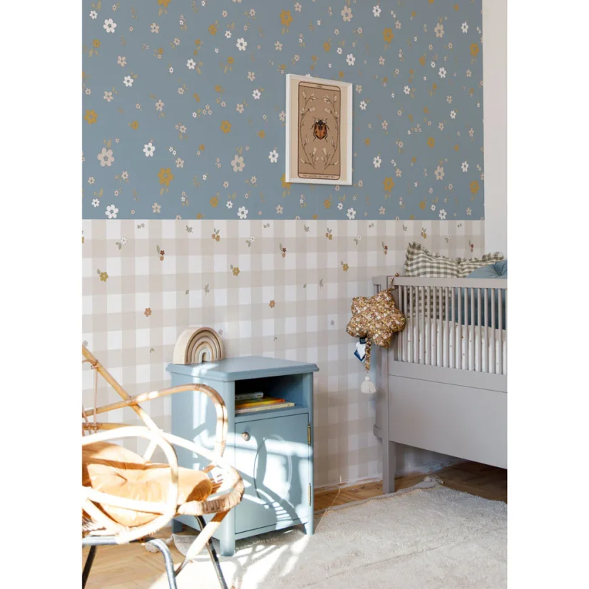 Tapeta boho kocky modrá 280x50 cm