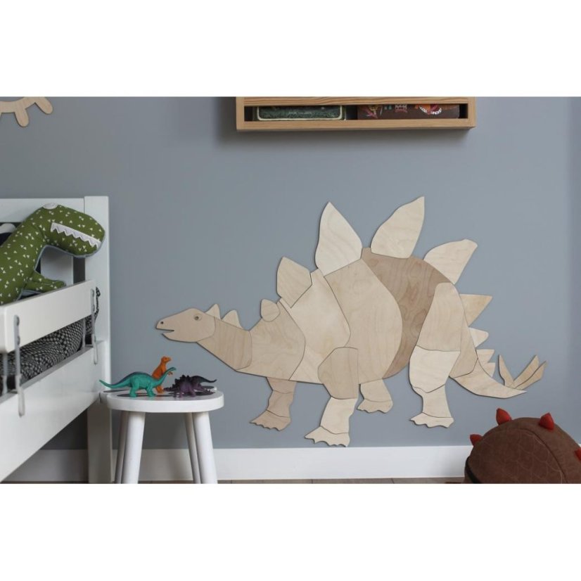 Drevená nástenná dekorácia Origami Stegosaurus – dinosaurus do detskej izby