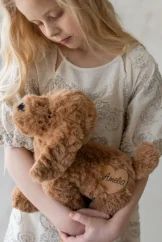 Plyšový psík s menom 35 cm hnedá – personalizovaný mojkáč pre deti