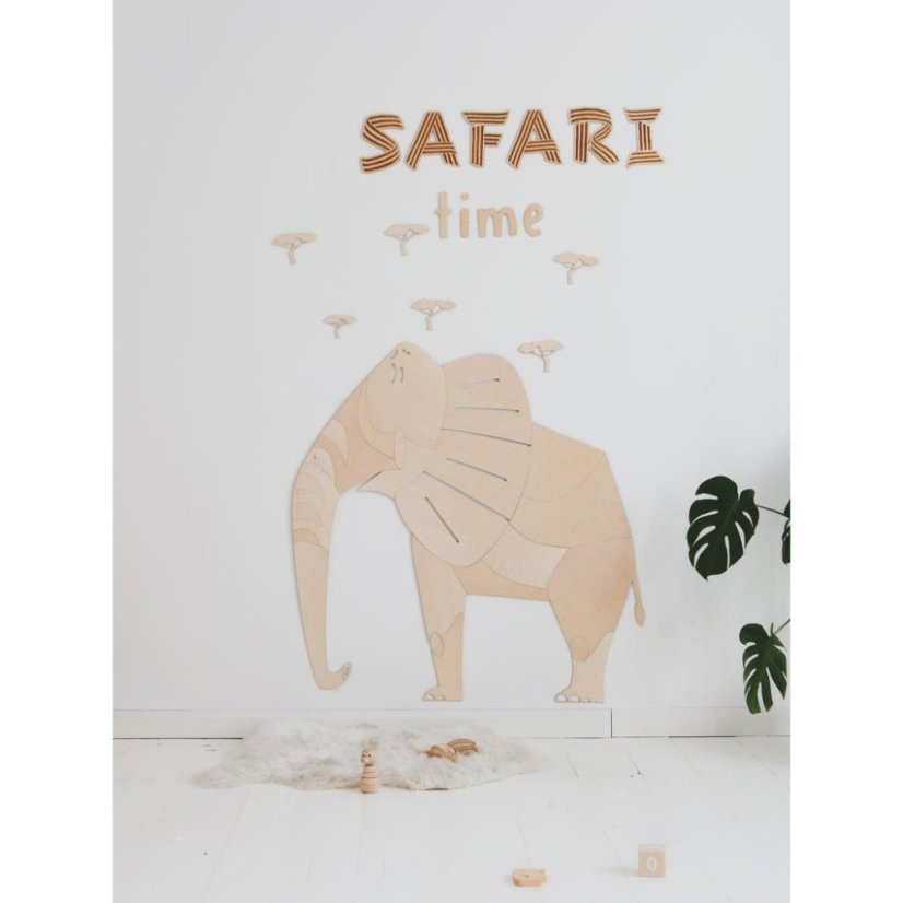 Drevená nástenná dekorácia Slon – safari v detskej izby