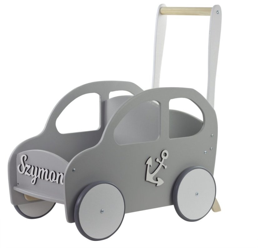 Drevené auto pre chlapcov / chodítko šedá