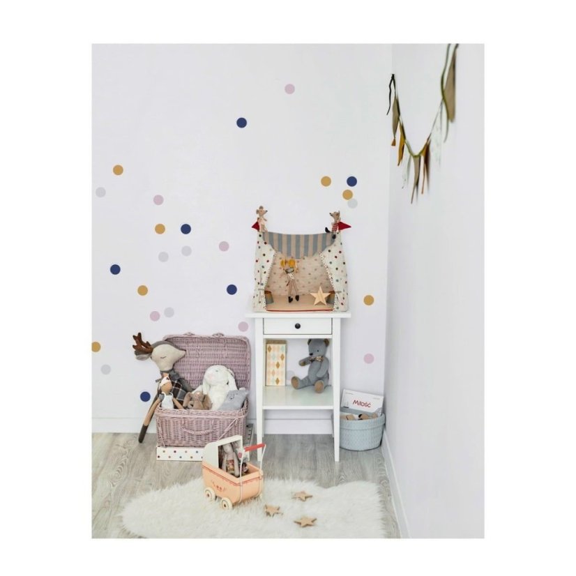 Samolepka do dětského pokoje sada konfety modrá, žlutá, růžová, šedá 5cm