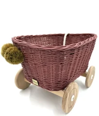 Proutěný vozík na tahání za šňůrku - malinová