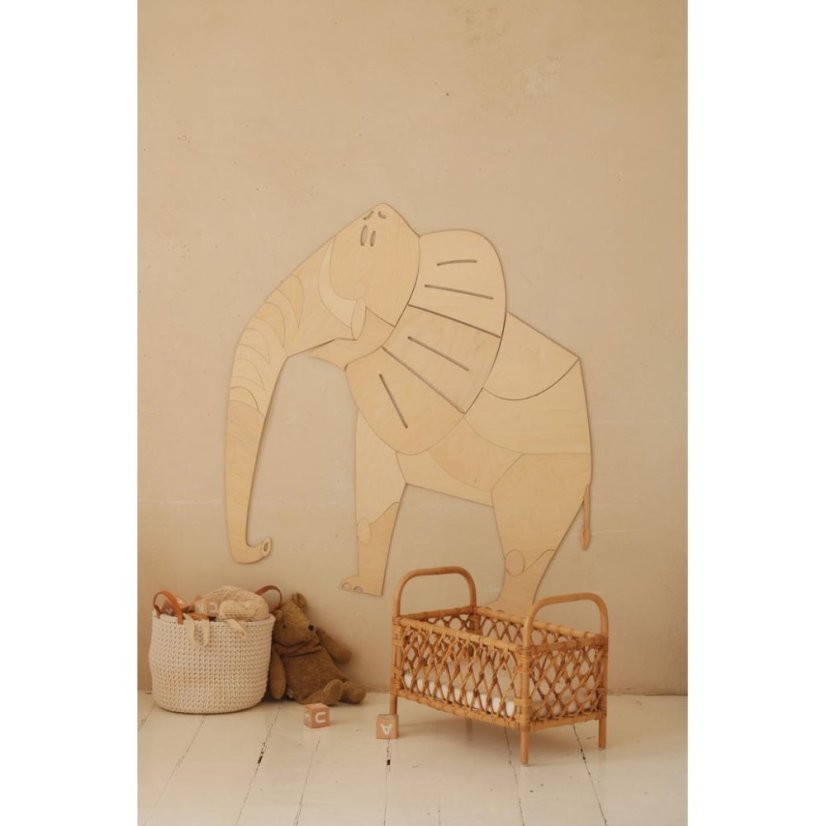Drevená nástenná dekorácia Slon – safari v detskej izby