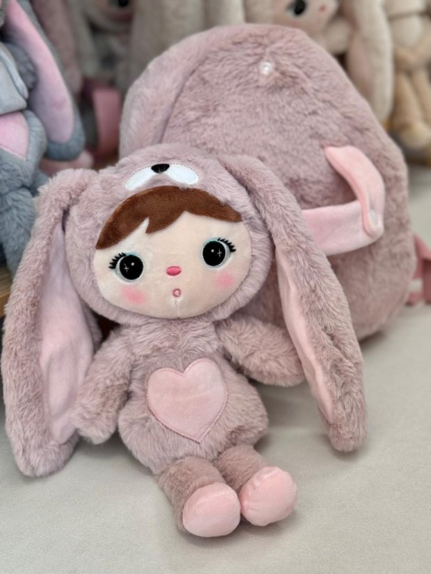 Batoh s odnímatelným plyšákem – růžový zajíček 30 cm