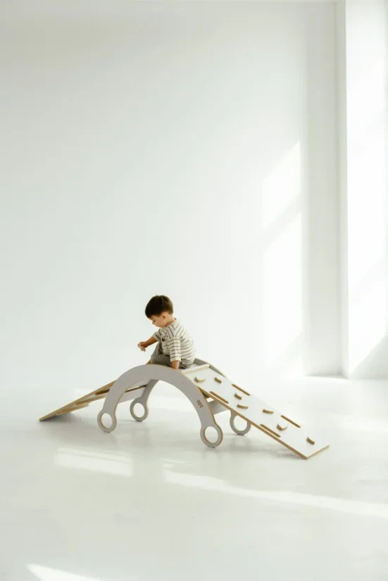 Lezecká súprava 3v1 stredná – hojdačka, šmykľavka a lezecká stena - Farba: Šedá