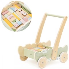 Dřevěný blokový vozík - krokodýl | Chodítko s kostkami pro děti