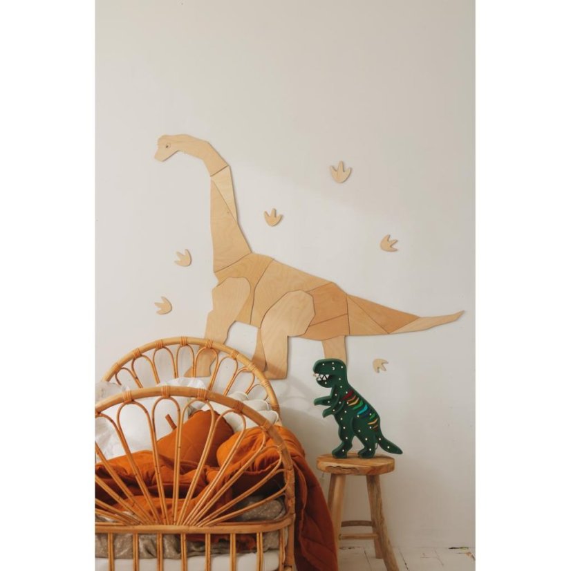 Drevená nástenná dekorácia Origami Diplodocus – dinosaurus do detskej izby