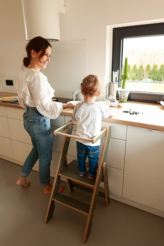 Učiaca montessori detská veža skladacia olivová