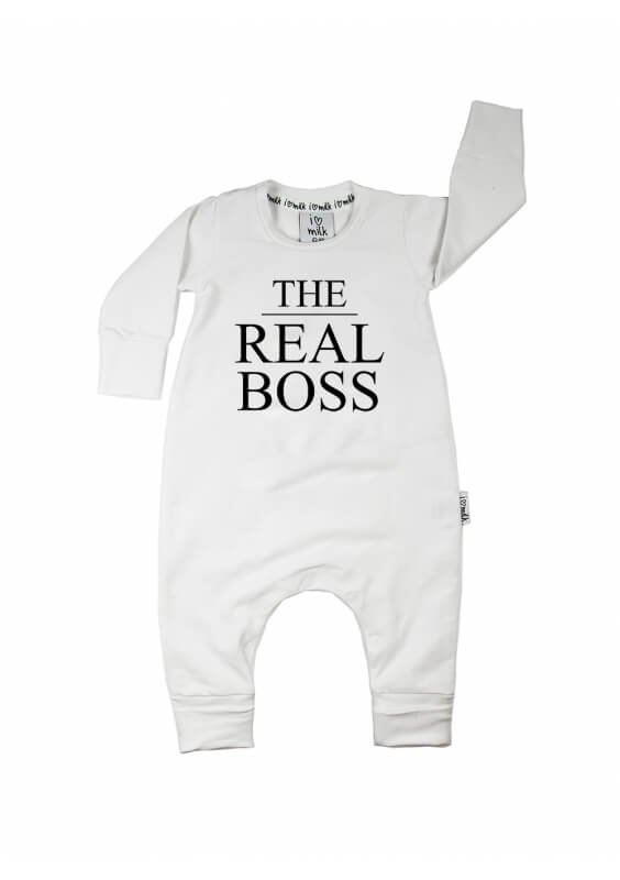 Detský overal s dlhým rukávom "the real boss" - Veľkosť oblečenia: 50/56 (0-3M)