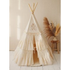 Boho stan teepee s volánky a výšivkou béžový