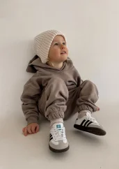 Detská mikina s kapucňou šedo-béžová