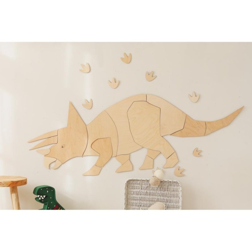 Drevená nástenná dekorácia Origami Triceratops – dinosaurus do detskej izby