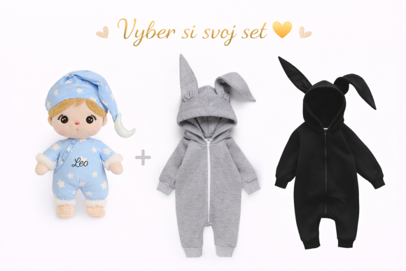 Dárek pro miminko se jménem – modrá panenka + overal - Velikost oblečení: 62/68 (3-6M)