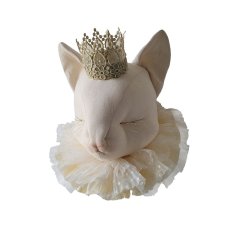 Ľanová dekorácia mačka svetlobéžová s korunkou Mia