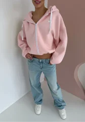 Lilo – Pudrová oversized mikina na zip s kapucí